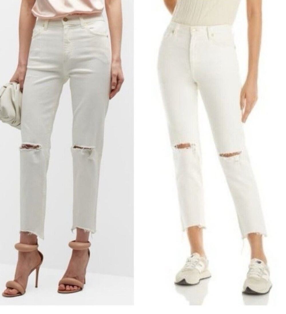 New Ramy Brook, Langley, Lightly Distressed Crop Jeans, Ivory Shark White, Sz 24